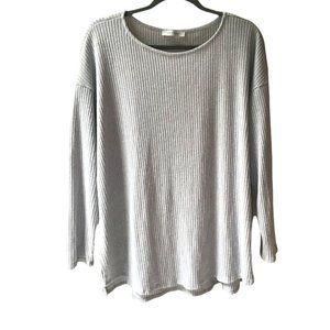 Ces Femme Sweater dolman sleeves ribbed longer in back swing grey ribbed